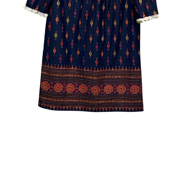 Vintage Amy Adams Vintage Printed Midi Dress Blue Size L 60’s Mid Century Modern - Picture 5 of 11